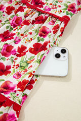 Red Floral Puff Sleeve Tiered Ric Rac Pocketed Mini Dress Floral Dresses JT's Designer Fashion