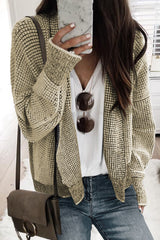 Apricot Plaid Contrast Trim Open Front Cardigan Sweaters & Cardigans JT's Designer Fashion