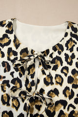 Apricot Leopard Bubble Sleeve Bow Tie Front Peplum Blouse Blouses & Shirts JT's Designer Fashion