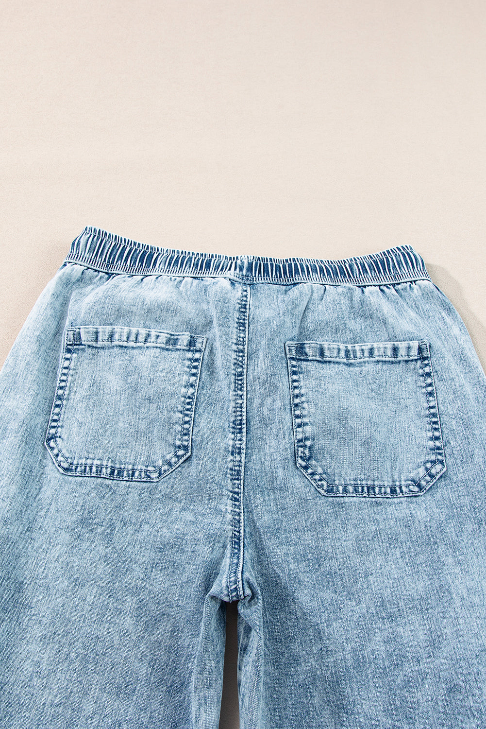 Myosotis Mineral Wash Drawstring Elastic Waistband Loose Straight Denim Pants Jeans JT's Designer Fashion