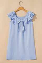 Beau Blue Textured Flutter Sleeve Square Neck Bow Back Mini Dress Mini Dresses JT's Designer Fashion