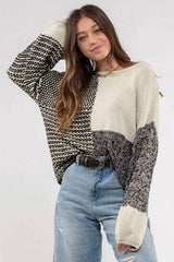 Black Neutral Colorblock Tie Back Sweater Sweaters & Cardigans JT's Designer Fashion