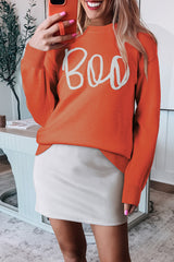 Orange Boo Knitted Pattern Ribbed Edge Drop Shoulder Sweater Orange 50%Viscose+28%Polyester+22%Polyamide Sweaters JT's Designer Fashion