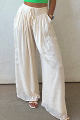 White Casual Tie Waist Pleated Wide Leg Pants Pants & Culotte JT's Designer Fashion