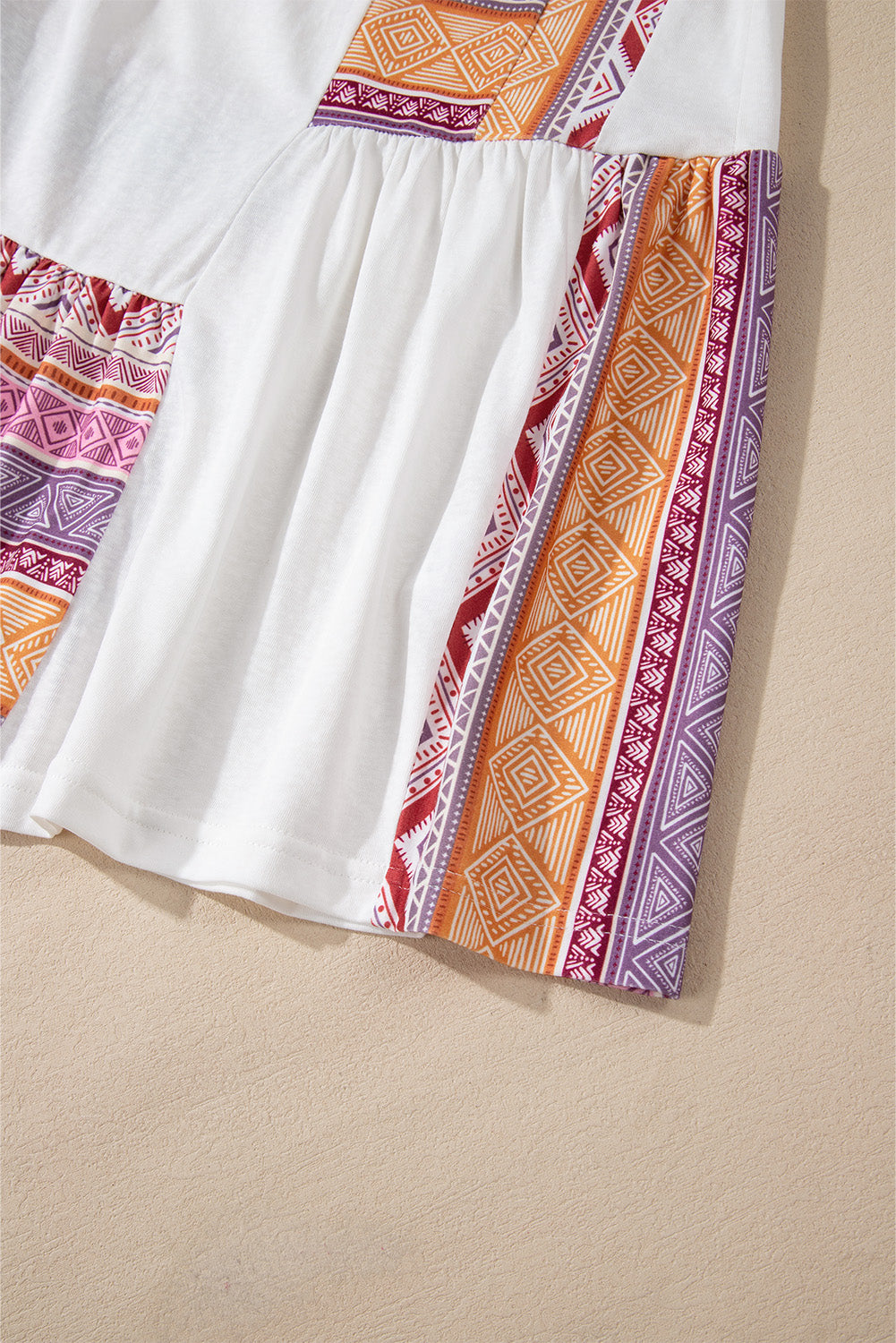 White Western Aztec Print Patchwork Ruffled Tunic Long Sleeve Babydoll Top Long Sleeve Tops JT's Designer Fashion