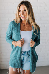 Lapis Mix Pattern Hollowed Knit Open Front Cardigan Cardigans JT's Designer Fashion