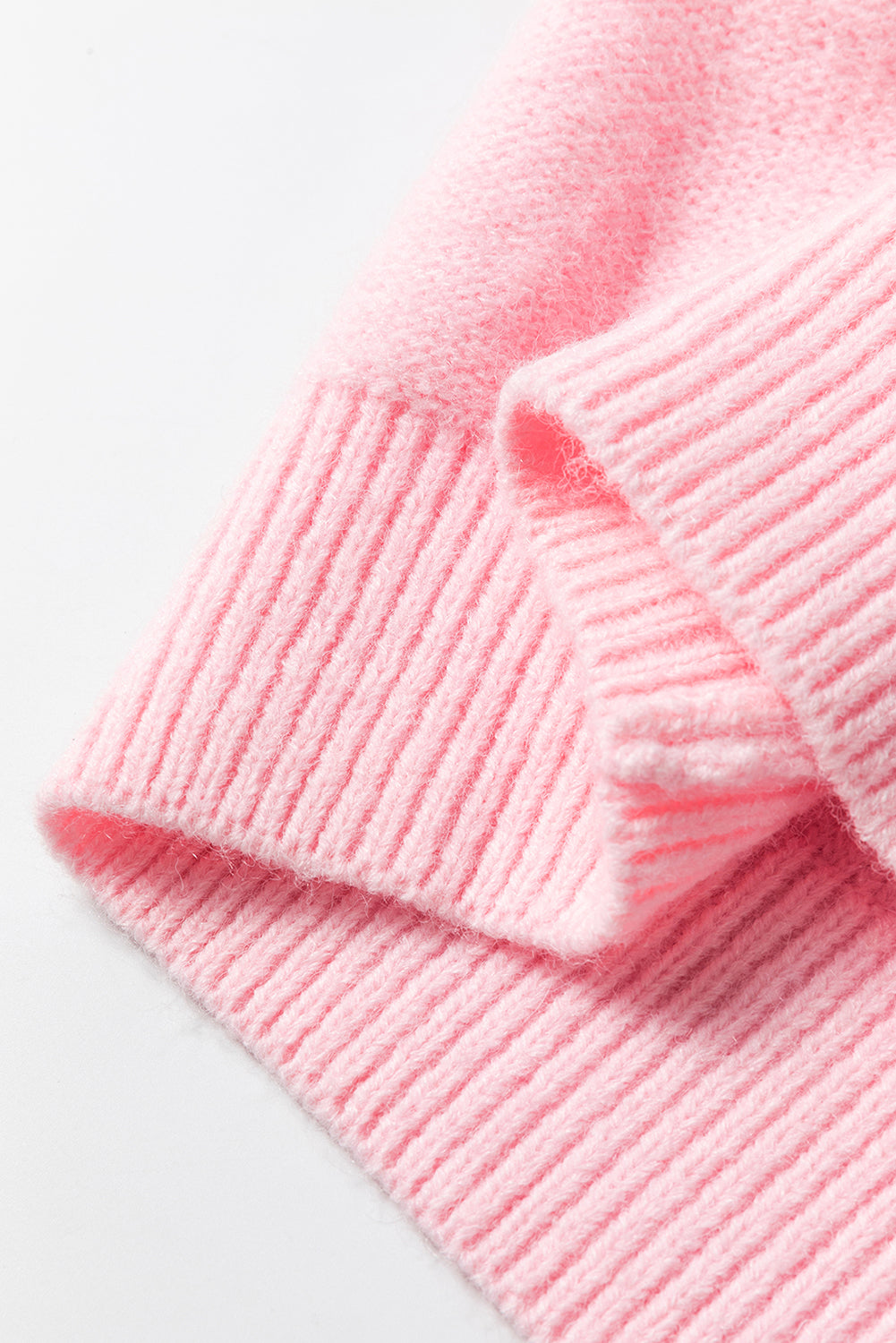 Pink Knitted Flower Pattern Ribbed Edge Sweater Sweaters JT's Designer Fashion