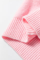 Pink Knitted Flower Pattern Ribbed Edge Sweater Sweaters JT's Designer Fashion