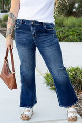 Dirty blue Plus Size High Waist Side Slits Flare Jeans Plus Size Bottoms JT's Designer Fashion