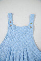 Beau Blue Checkered Pocketed High Waist Wide Leg Overall Jumpsuits & Rompers JT's Designer Fashion