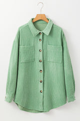 Mist Green Patched Pocket Button Up Corduroy Shacket Jackets JT's Designer Fashion