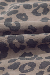 Brown Denim Leopard Printed Short Puff Sleeve Mini Dress Mini Dresses JT's Designer Fashion