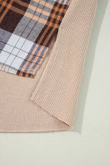 Khaki Thermal Knit Plaid Patchwork Shacket Plaid Shackets JT's Designer Fashion
