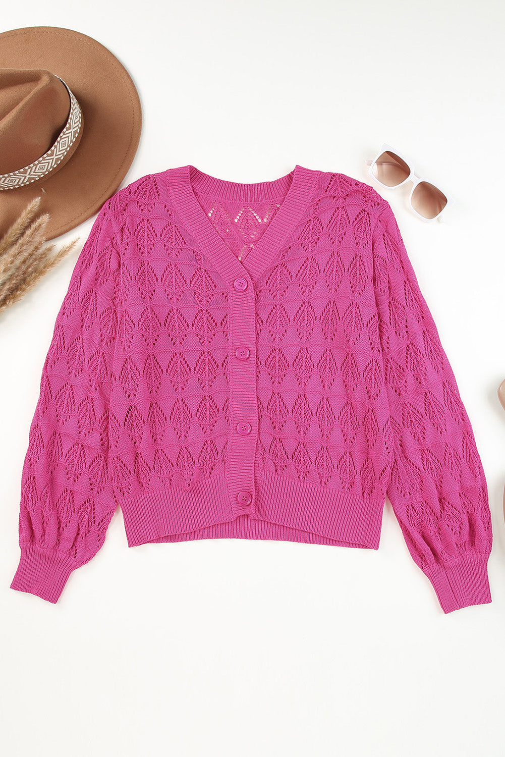 Rose Lightweight Buttoned Front Crochet Cardigan Cardigans JT's Designer Fashion