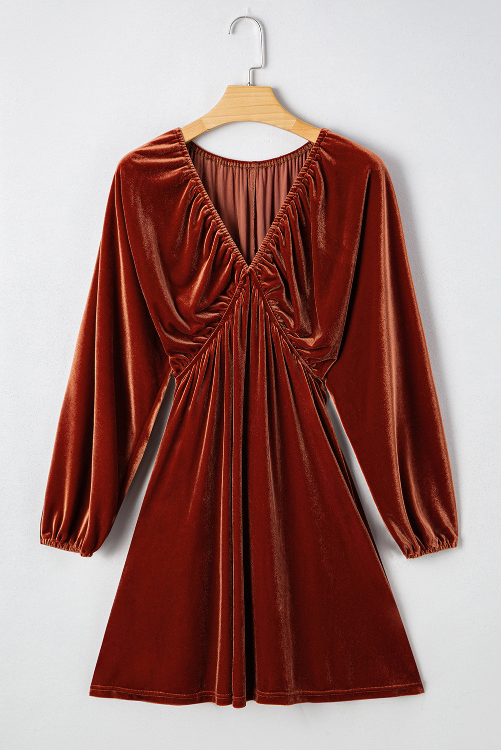 Clay Elastic V Neck Puff Sleeve Short Velvet Dress JT's Designer Fashion