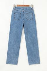 Blue Mid Rise Asymmetrical Waist Wide Leg Jeans Jeans JT's Designer Fashion
