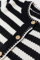 White Stripe Chic Golden Button Cardigan Sweater Cardigans JT's Designer Fashion