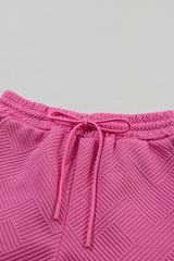 Strawberry Pink 2pcs Solid Textured Drawstring Shorts Set Short Sets JT's Designer Fashion