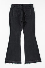 Black High Waist Button Front Flare Jeans Jeans JT's Designer Fashion