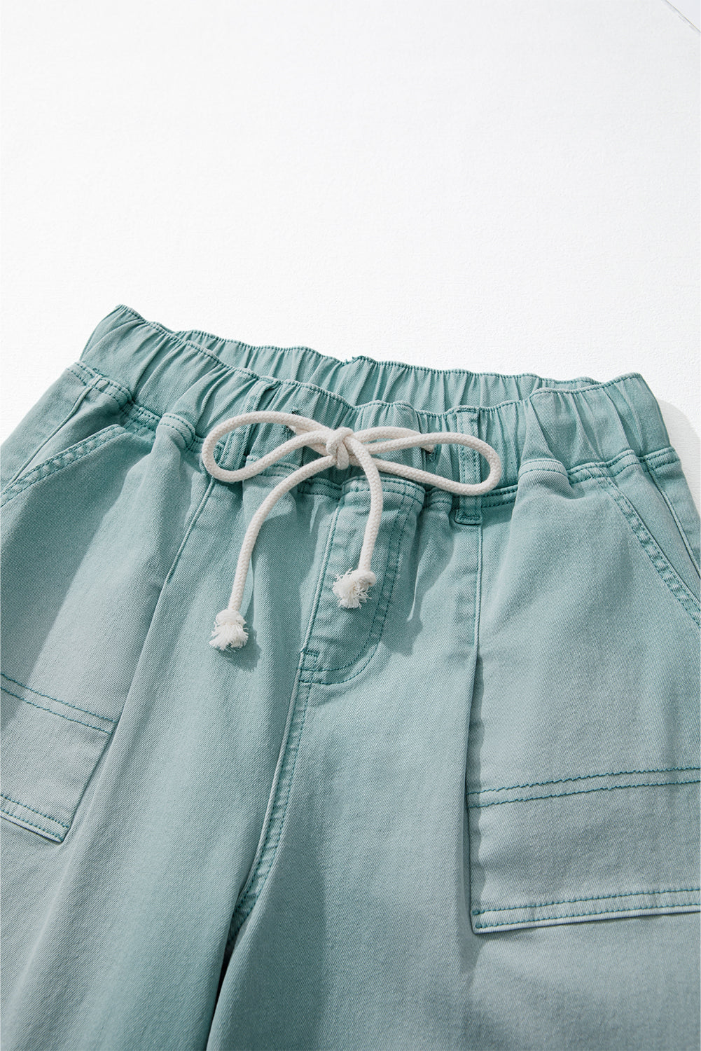 Smoke Green Mineral Wash Drawstring High Waist Wide Leg Jeans Jeans JT's Designer Fashion