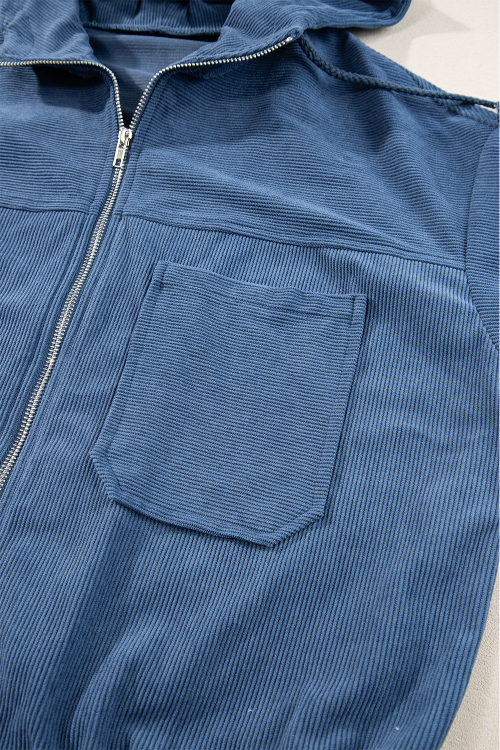 Real Teal Corduroy Drawstring Hooded Pocket Zip Up Jacket Jackets JT's Designer Fashion