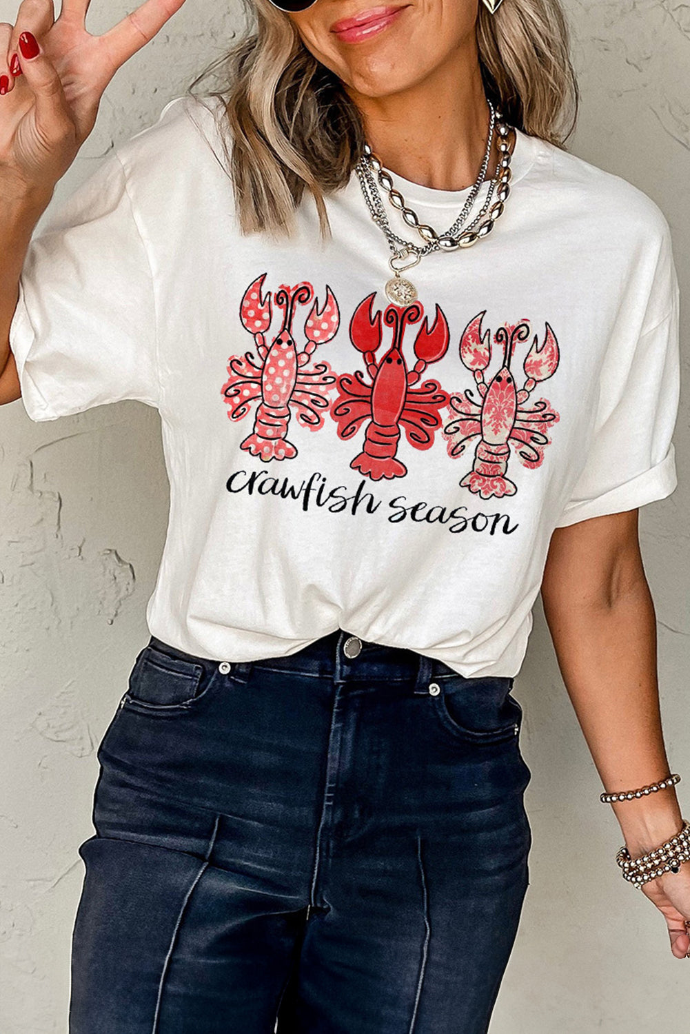 White Crawfish Season Fashion Graphic Crewneck T Shirt Graphic Tees JT's Designer Fashion