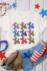 White American Flag Balloon Dog Print Crew Neck T Shirt Graphic Tees JT's Designer Fashion