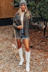 Brown Plaid Print Chest Pockets Buttoned Shirt Jacket Plaid Shackets JT's Designer Fashion