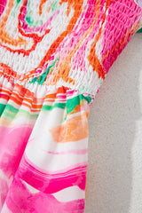 Pink Abstract Print Ruffled Sleeve Smocked Bust Long Dress Maxi Dresses JT's Designer Fashion