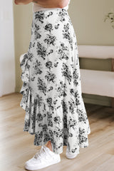 Black Boho Floral High Waist Ruffle Split Maxi Skirt Skirts & Petticoat JT's Designer Fashion