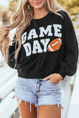 Black GAME DAY Graphic Varsity Pullover Sweatshirt Sweatshirts & Hoodies JT's Designer Fashion