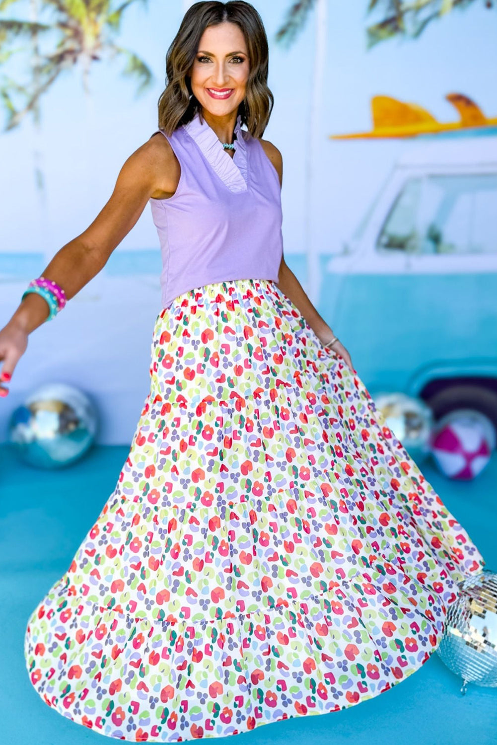 Green Bohemian Print Tiered Flare Maxi Skirt Bottoms JT's Designer Fashion