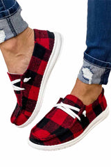 Fiery Red Vintage Plaid Lace Up Flat Shoes Women's Shoes JT's Designer Fashion