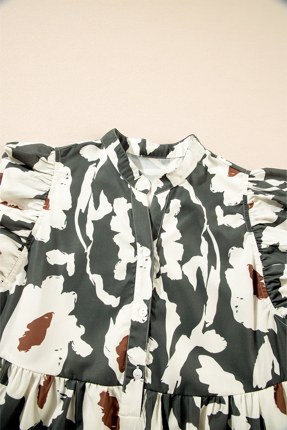 Floral Flutter Sleeve Buttons Ruffled Hem Mini Dress Mini Dresses JT's Designer Fashion