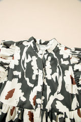Floral Flutter Sleeve Buttons Ruffled Hem Mini Dress Mini Dresses JT's Designer Fashion
