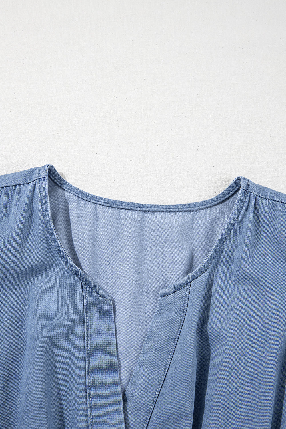 Ashleigh Blue Ruffled V Neck Smocked High Waist Denim Mini Dress Mini Dresses JT's Designer Fashion