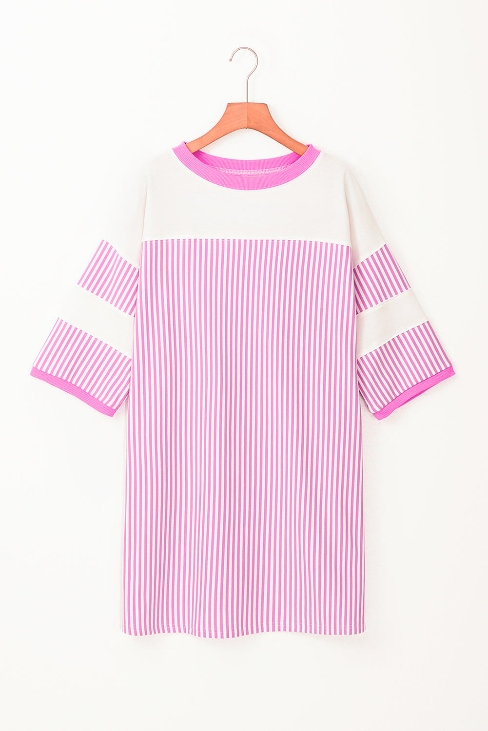 Phalaenopsis Striped Patchwork Three Quarters Sleeve Loose Mini Dress Mini Dresses JT's Designer Fashion
