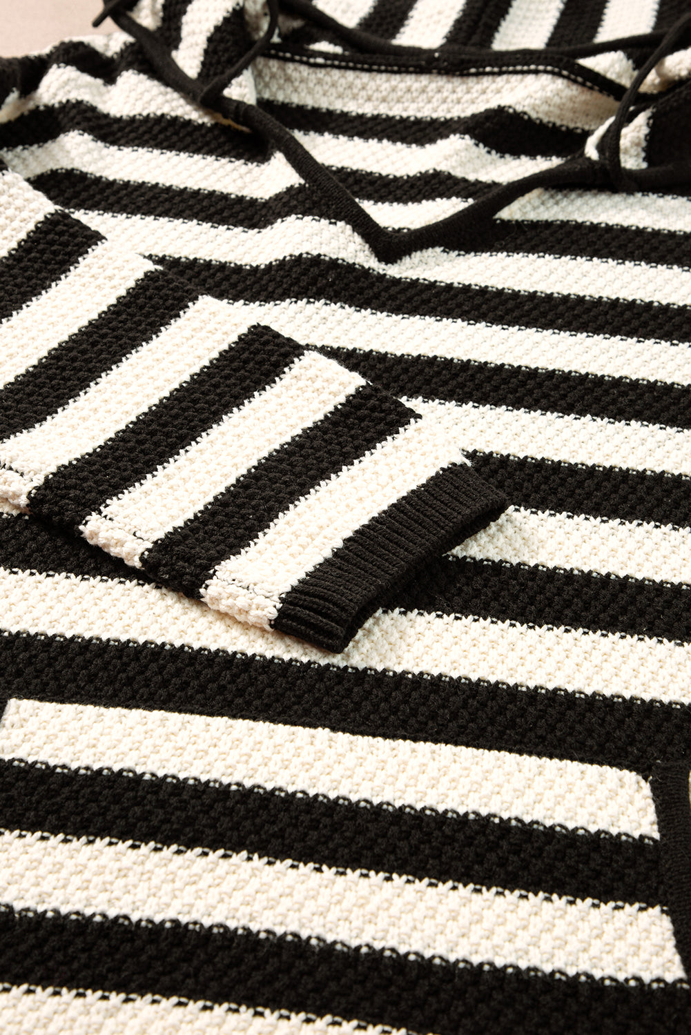 White Stripe V Neck Pocketed Drawstring Hooded Sweater Sweaters JT's Designer Fashion
