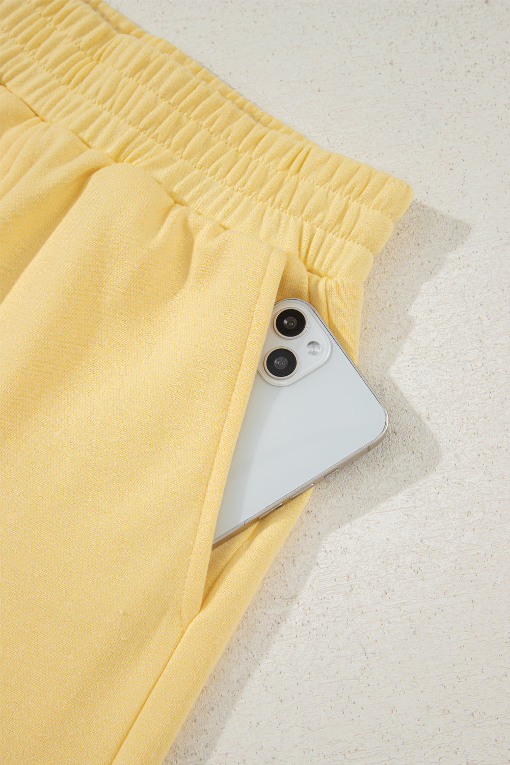 Yellow Cream Button Collar Drop Shoulder Pullover and Shorts 2pcs Outfit Short Sets JT's Designer Fashion
