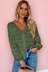 Green Lightweight Buttoned Front Crochet Cardigan Cardigans JT's Designer Fashion
