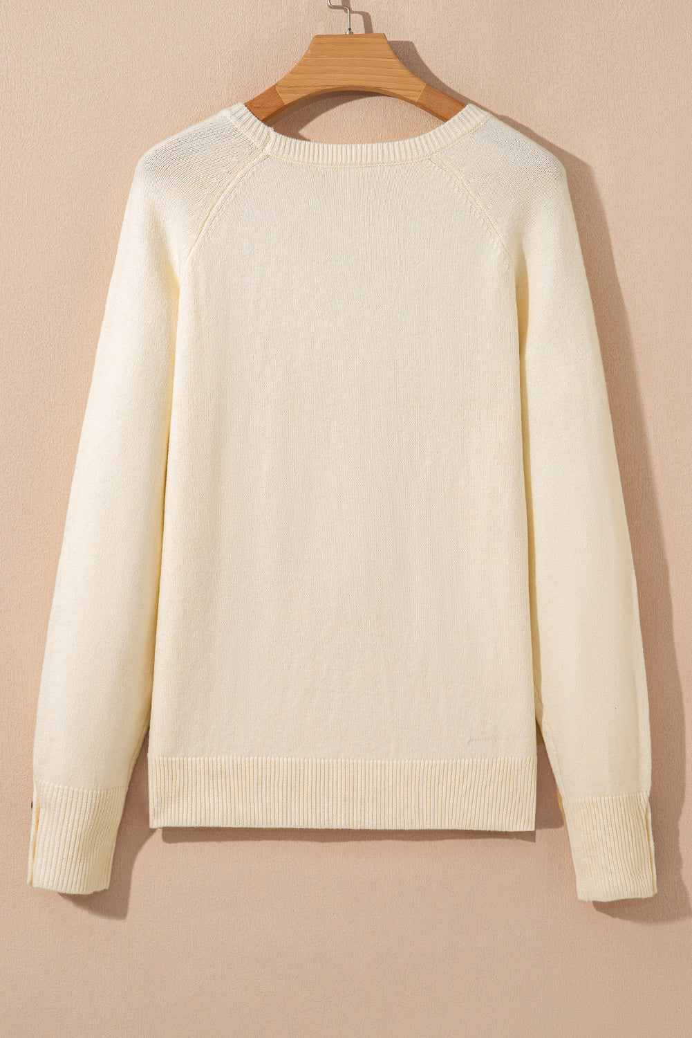 White Buttoned Bishop Sleeve Crew Neck Sweater Sweaters JT's Designer Fashion