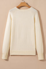 White Buttoned Bishop Sleeve Crew Neck Sweater Sweaters JT's Designer Fashion
