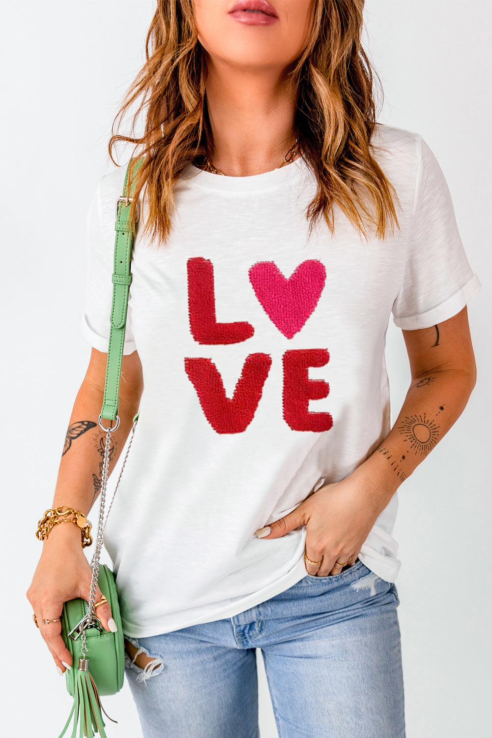 White Heart LOVE Graphic Valentines T Shirt Graphic Tees JT's Designer Fashion