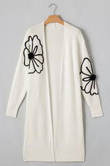 Beige Flower Embroidered Drop Shoulder Open Front Duster Cardigan Cardigans JT's Designer Fashion