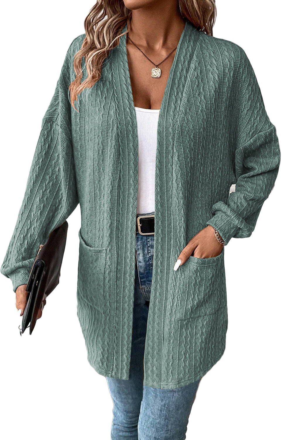 Canton Textured Knit Side Pockets Open Front Cardigan Cardigans JT's Designer Fashion
