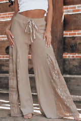 Smoke Gray Boho Lace Patchwork Wide Leg High Waist Pants Pants & Culotte JT's Designer Fashion