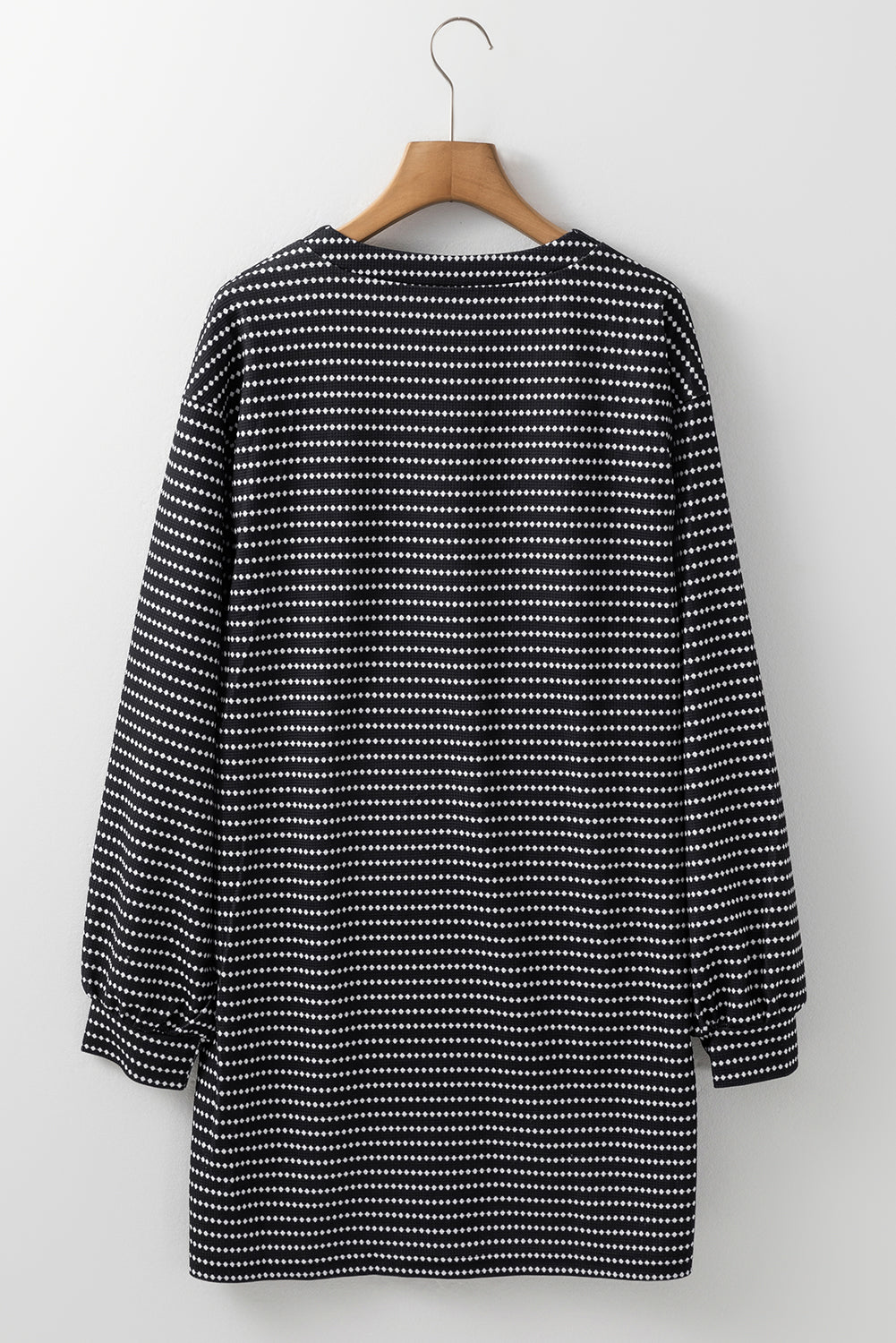 Black Striped V Neck Long Puff Sleeve Shift Dress Mini Dresses JT's Designer Fashion