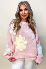 Pink Petals & Threads Embroidered Floral Sweater Sweaters JT's Designer Fashion