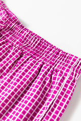 Pink Plaid Print Drawstring High Waist Wide Leg Casual Pants Pants & Culotte JT's Designer Fashion