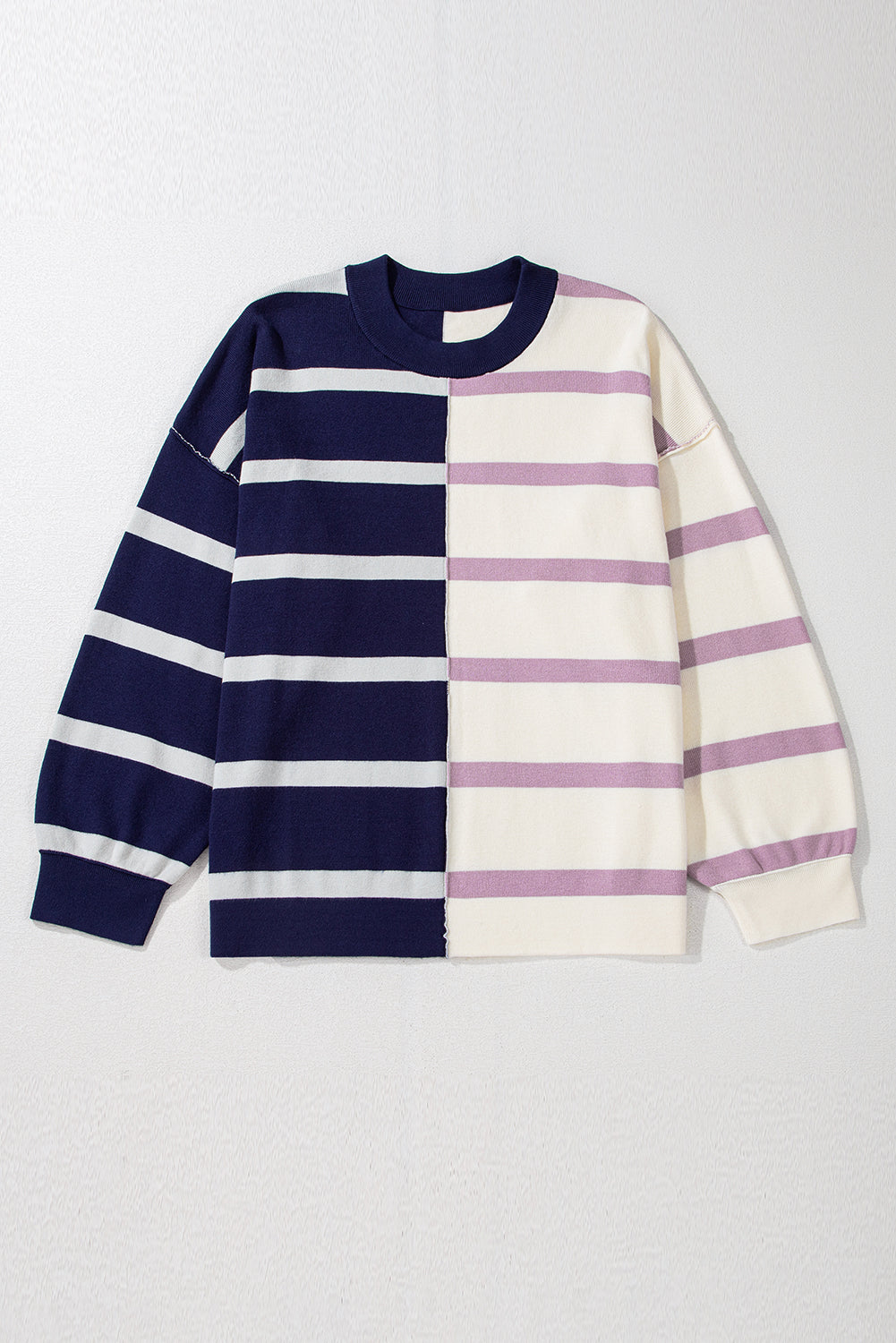 Blue Stripe Colorblock Oversized Sweater Sweaters JT's Designer Fashion